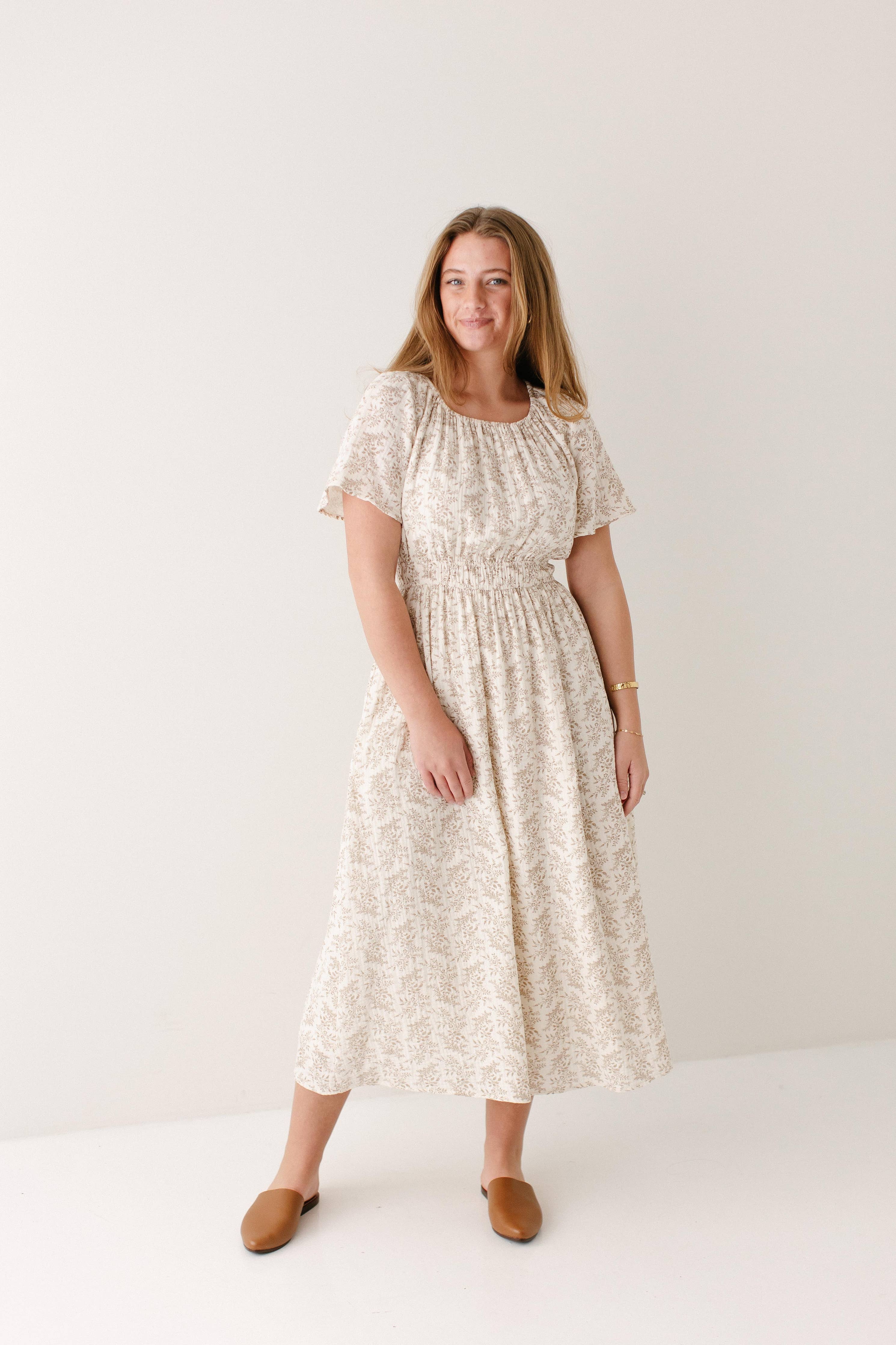 'Cynthia' Botanical Print Cotton Gauze Midi Dress