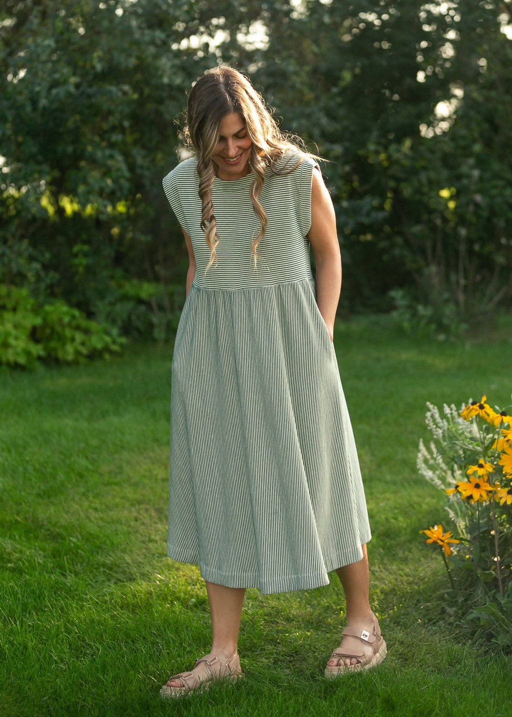 Olivia A-line Striped Midi Dress