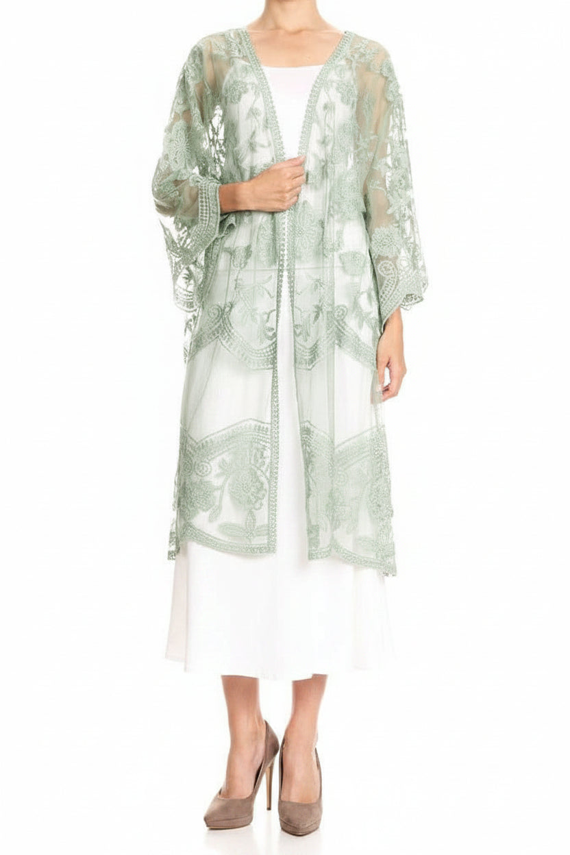 Embroidered Floral Butterfly Kimono Cover Up Cardigan
