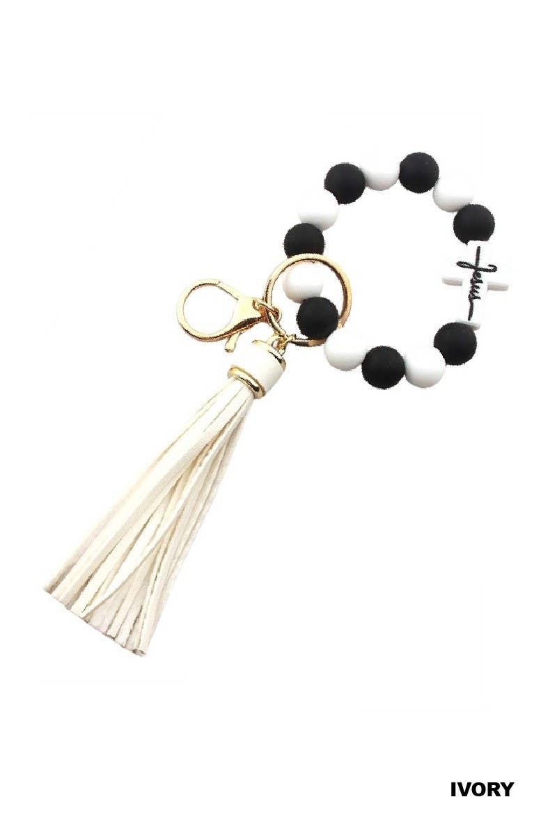 Jesus Cross Silicone Beaded Wristlet Keychain