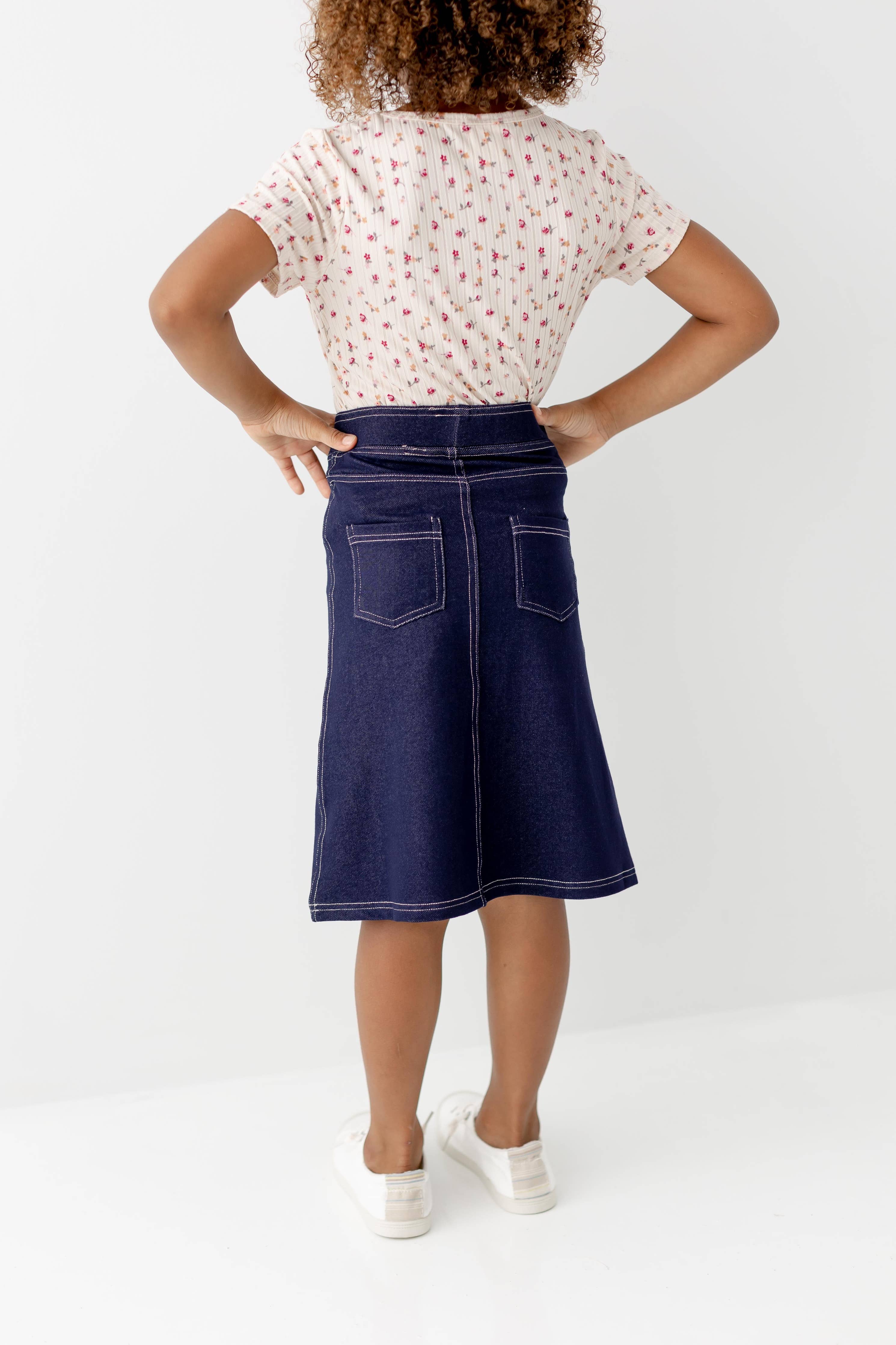 'Piper' Girl Knit Denim Skirt