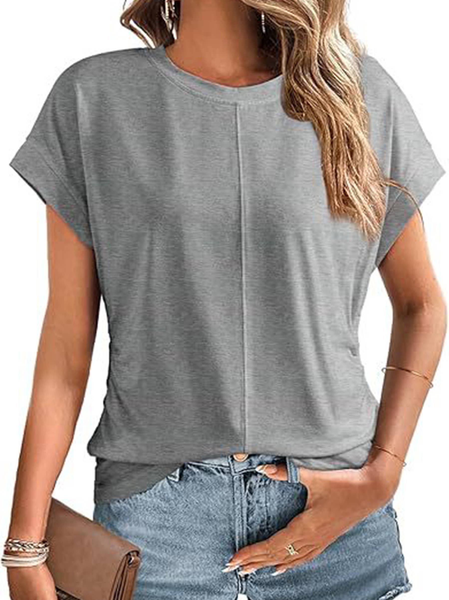 Solid Color Pleated Short Sleeved Top