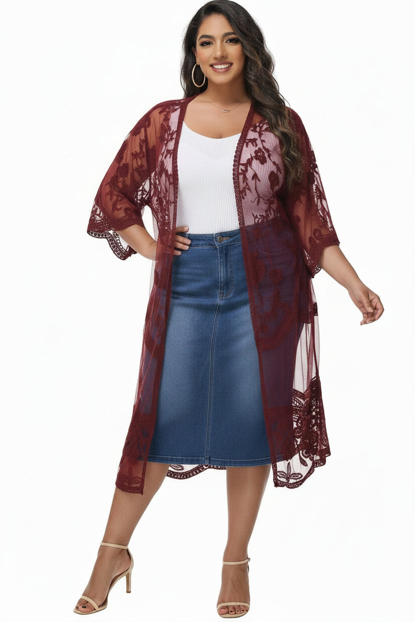 Women's Plus Size Lace Cardigan Open Front Floral Cardigan