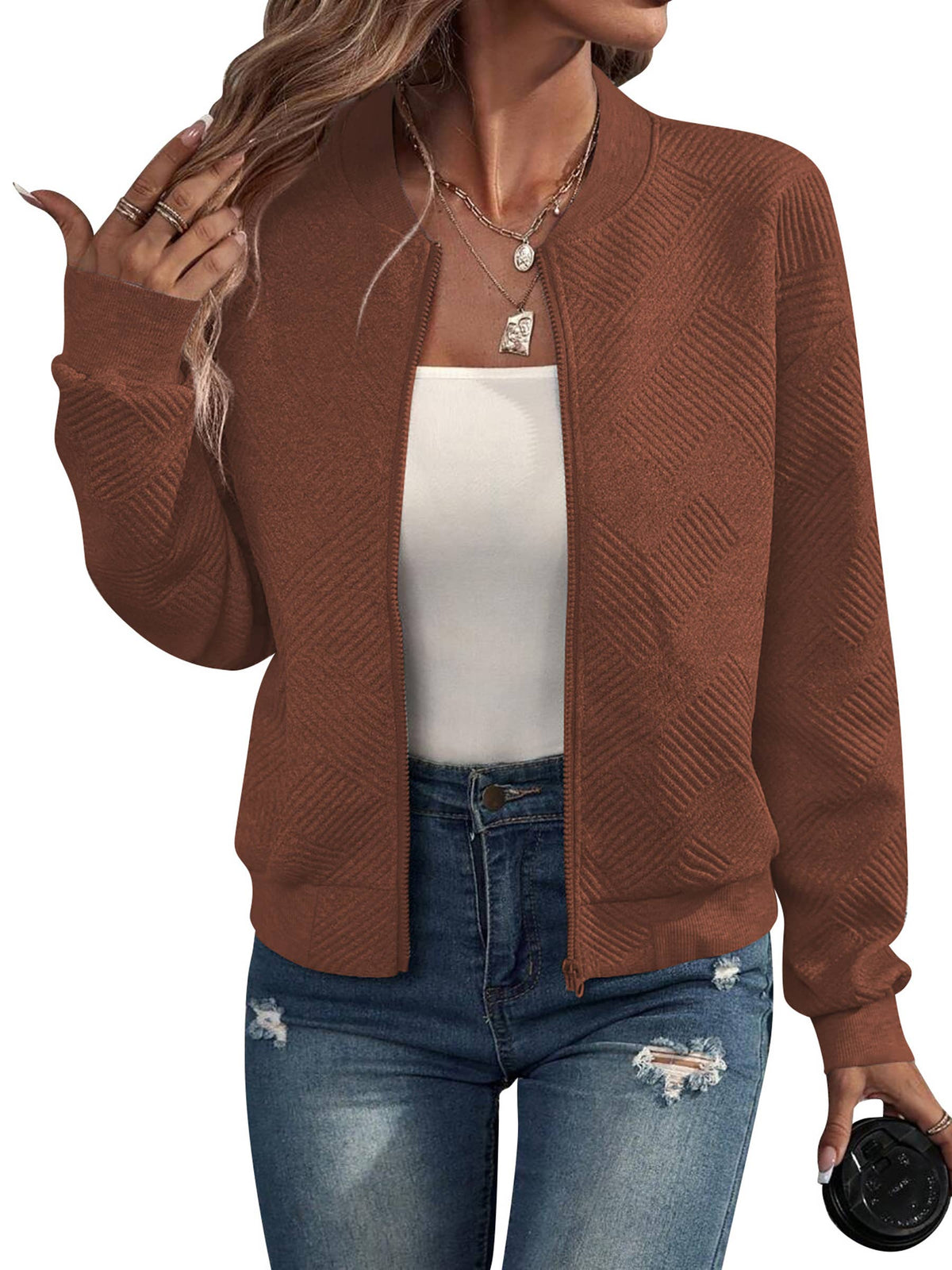 Solid Color Short Zipper Jacket