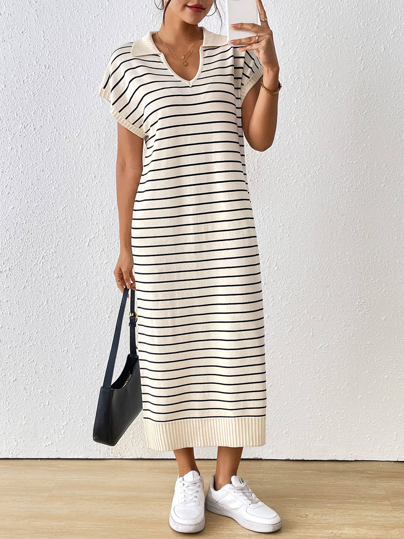 Striped V-neck Long Dress