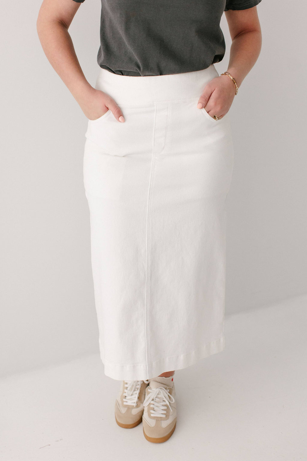 Margaret Stretch Denim Midi Skirt