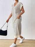 Striped V-neck Long Dress