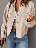 Women Solid Corduroy Loose Shirt With Pockets