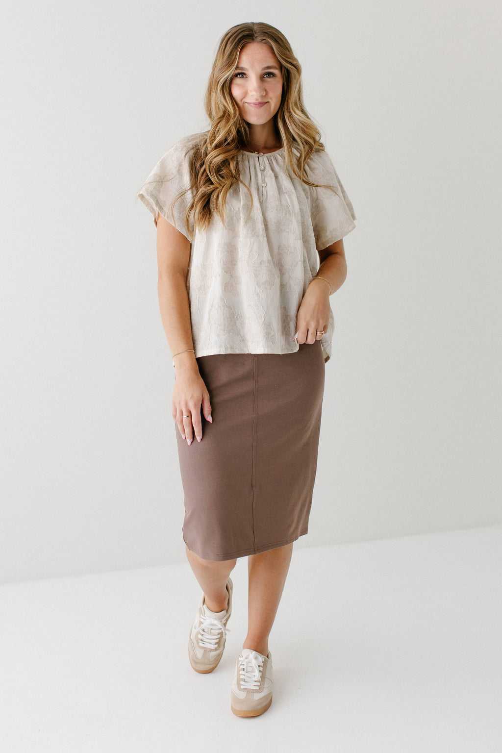 'Piper' Knee Length Knit Denim Skirt
