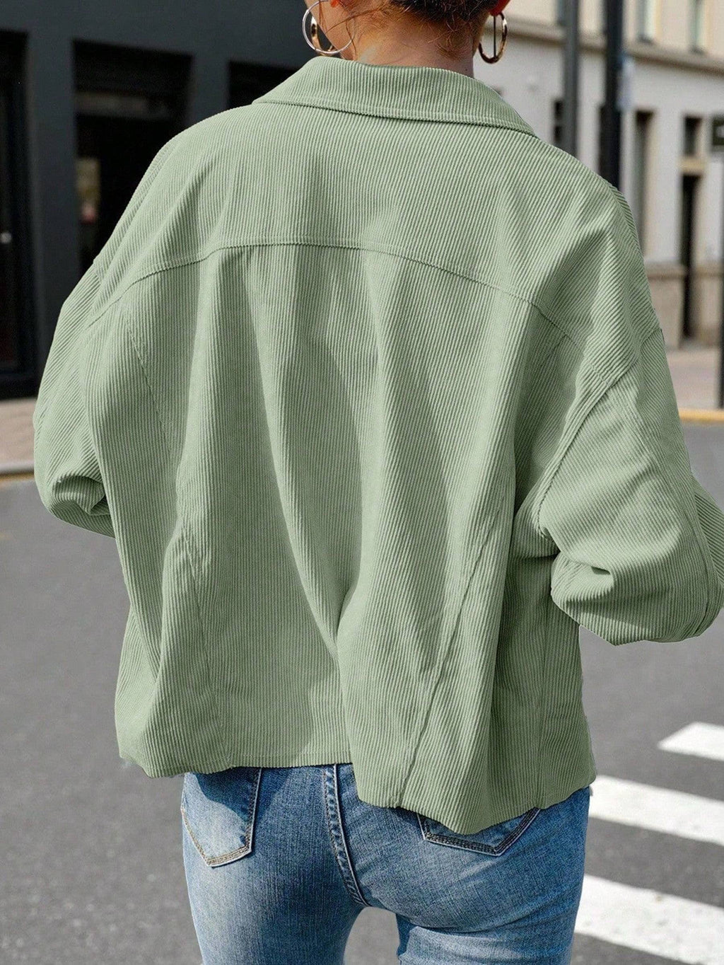 Women Solid Corduroy Loose Shirt With Pockets