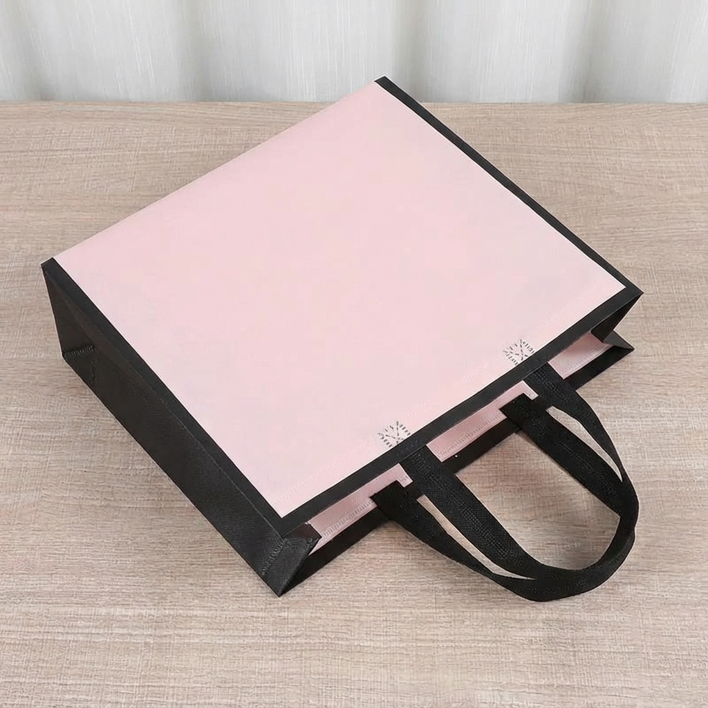 50pcs, 3 Sizes Light Pink w/ Black Border Non-woven Gift Bag