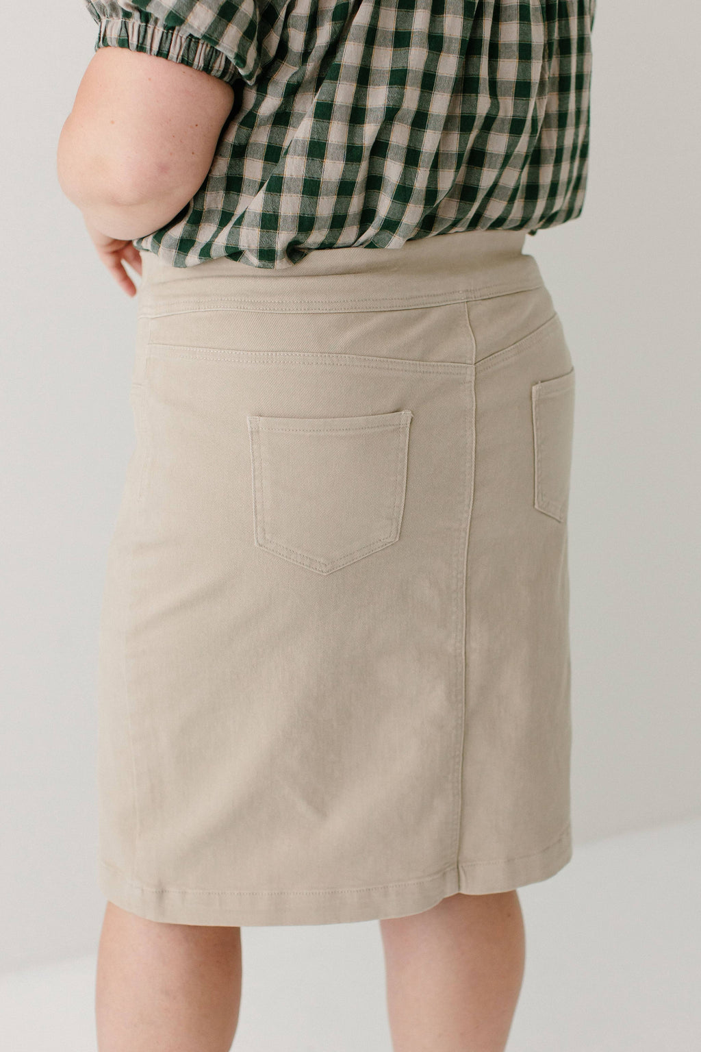 'Sara' Stretch Denim Skirt in Khaki