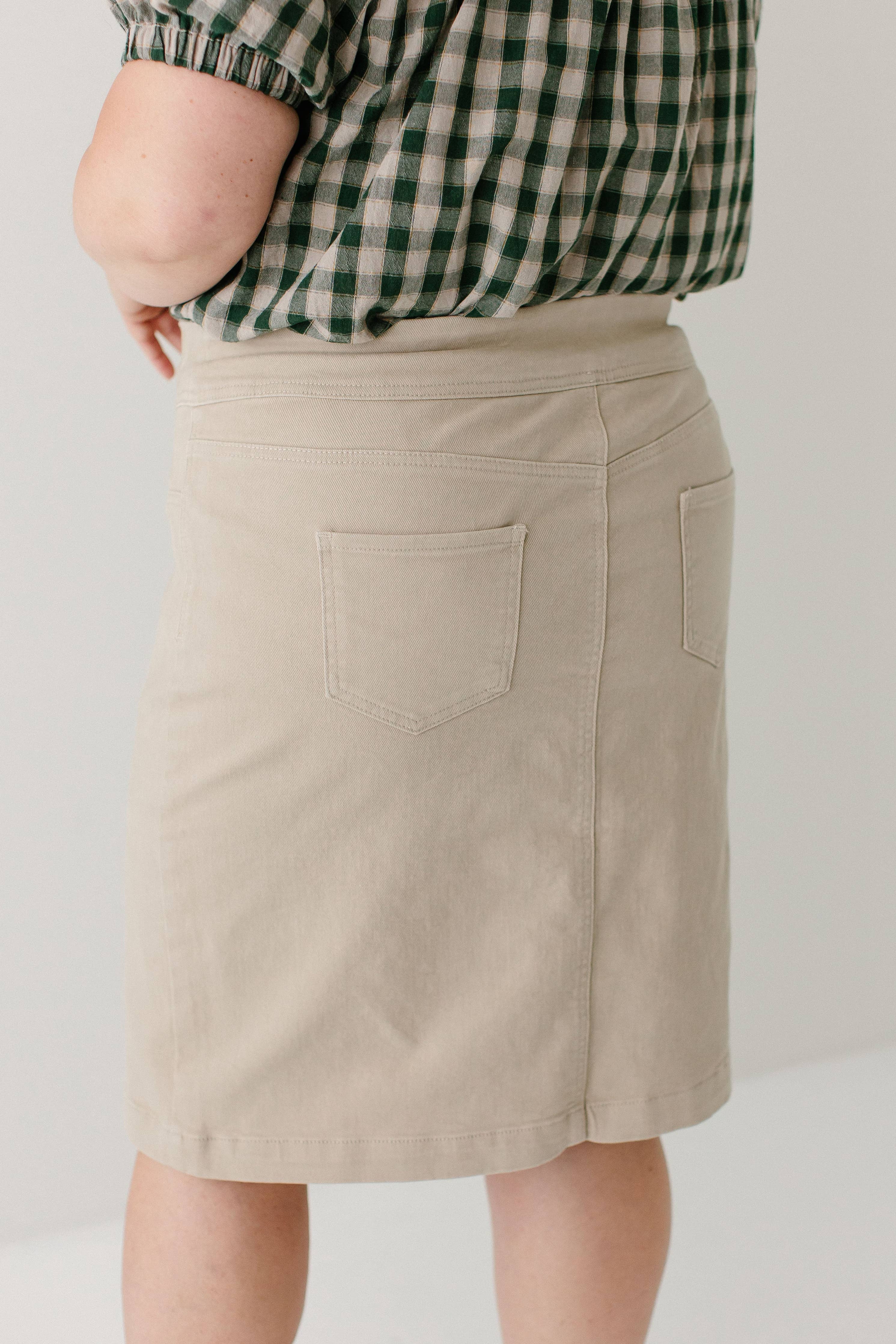 'Sara' Stretch Denim Skirt in Khaki