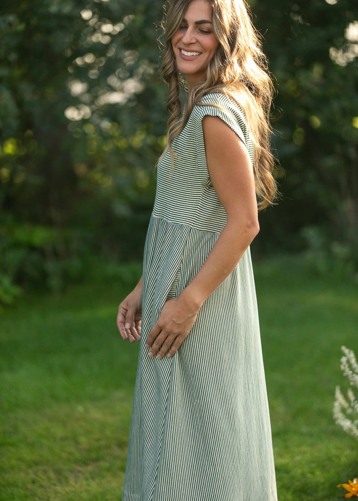 Olivia A-line Striped Midi Dress