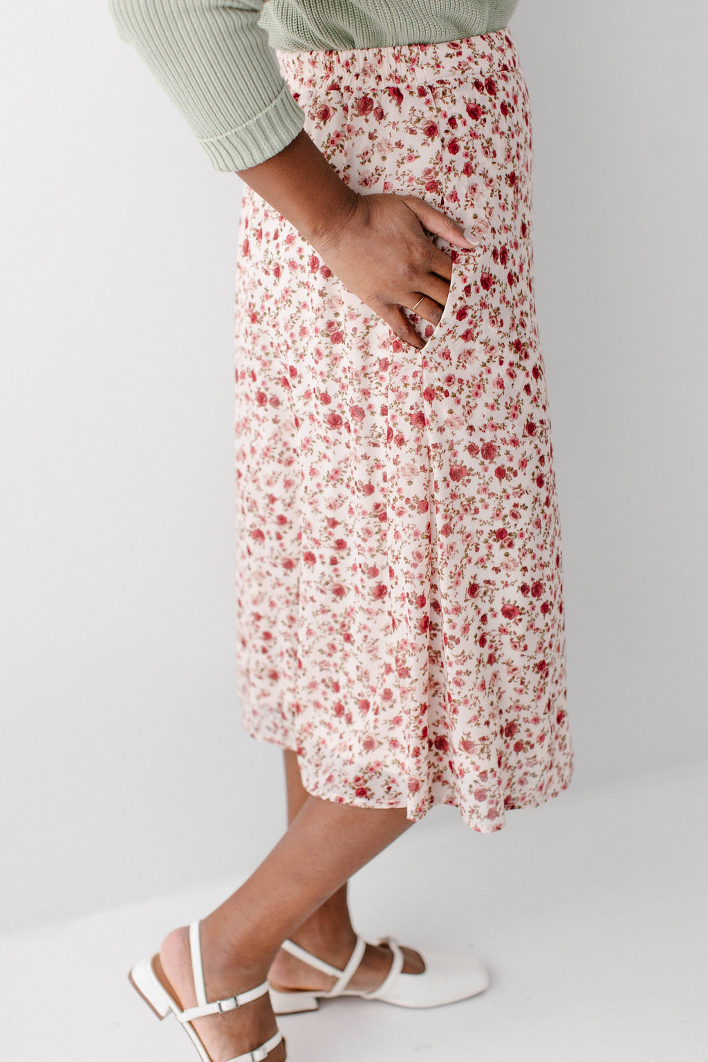 'Annette' Rose Print Midi Skirt