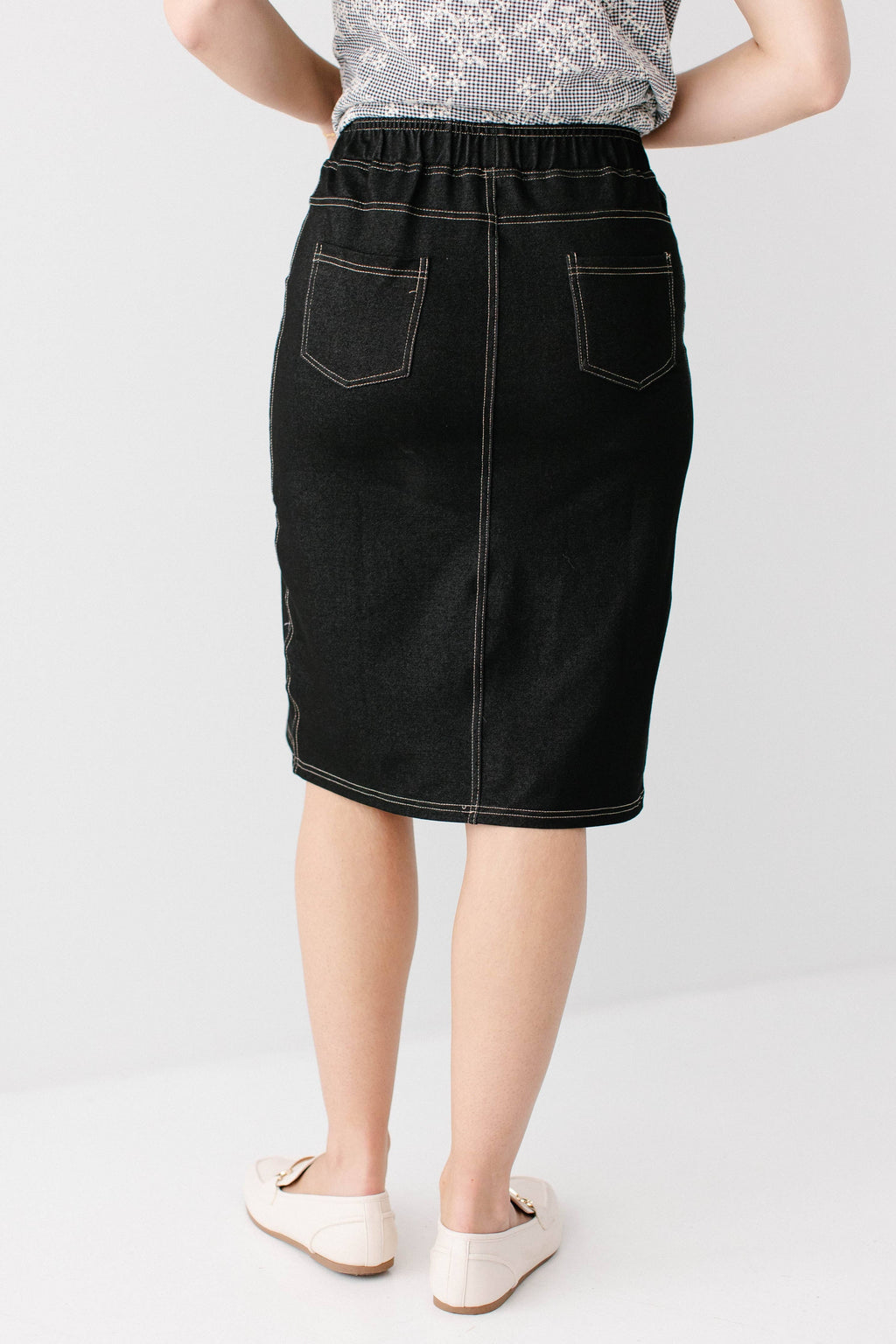 'Piper' Knee Length Knit Denim Skirt