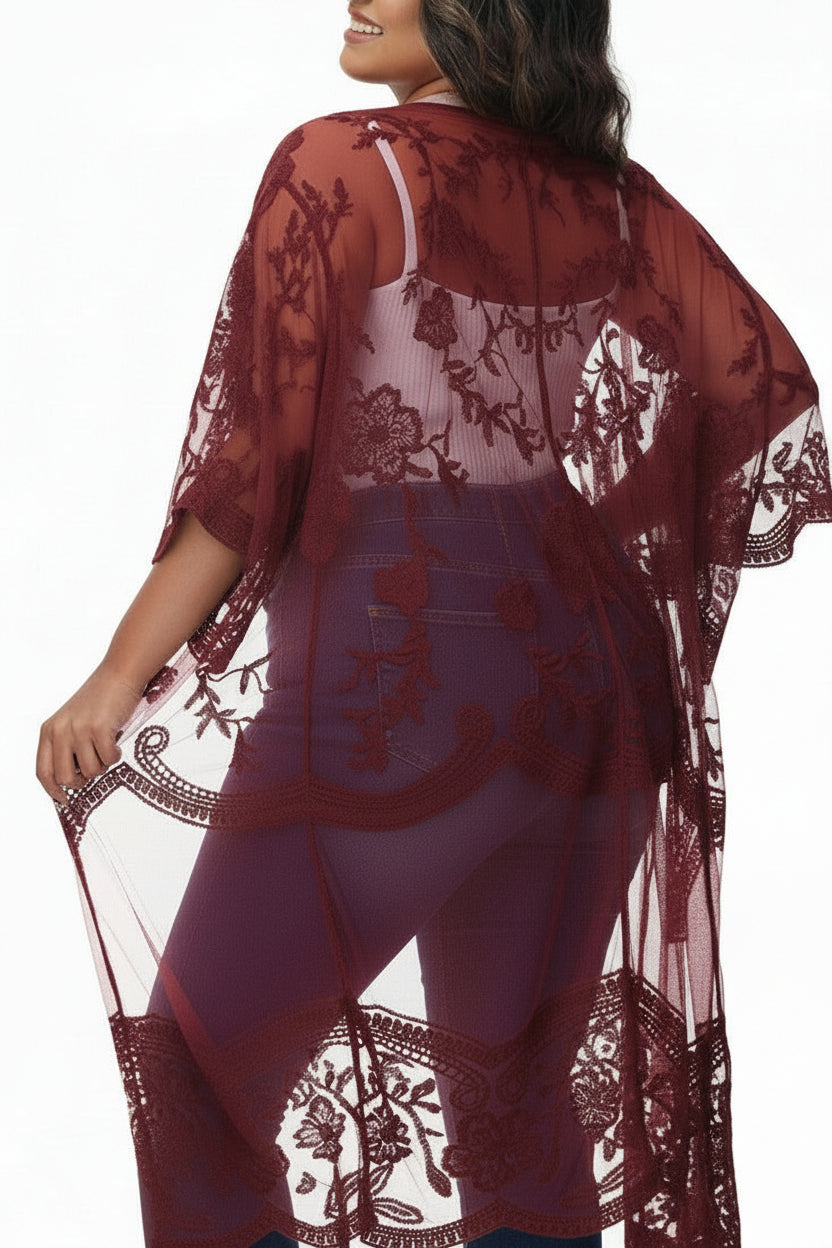Women's Plus Size Lace Cardigan Open Front Floral Cardigan
