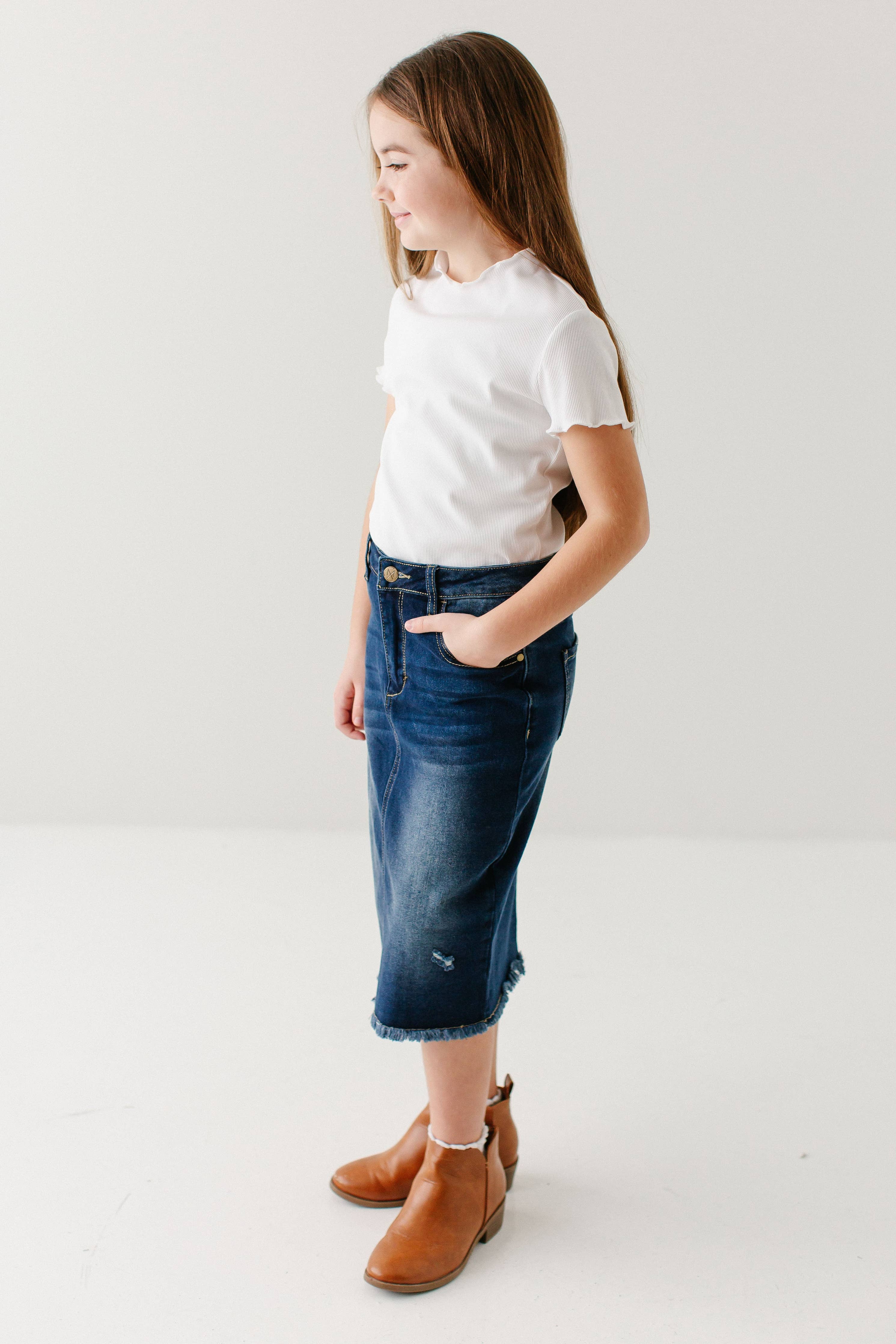 'Nala' Girl Distressed Denim Skirt