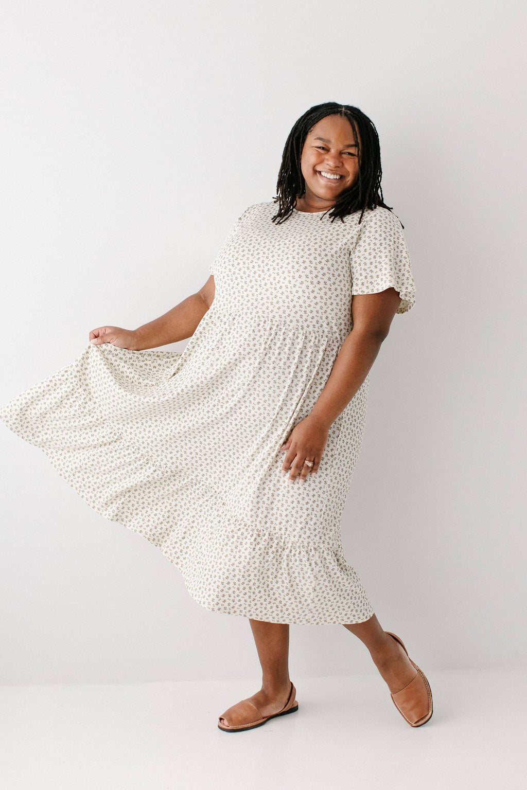'Shiloh' Ditsy Floral Ribbed Midi Dress