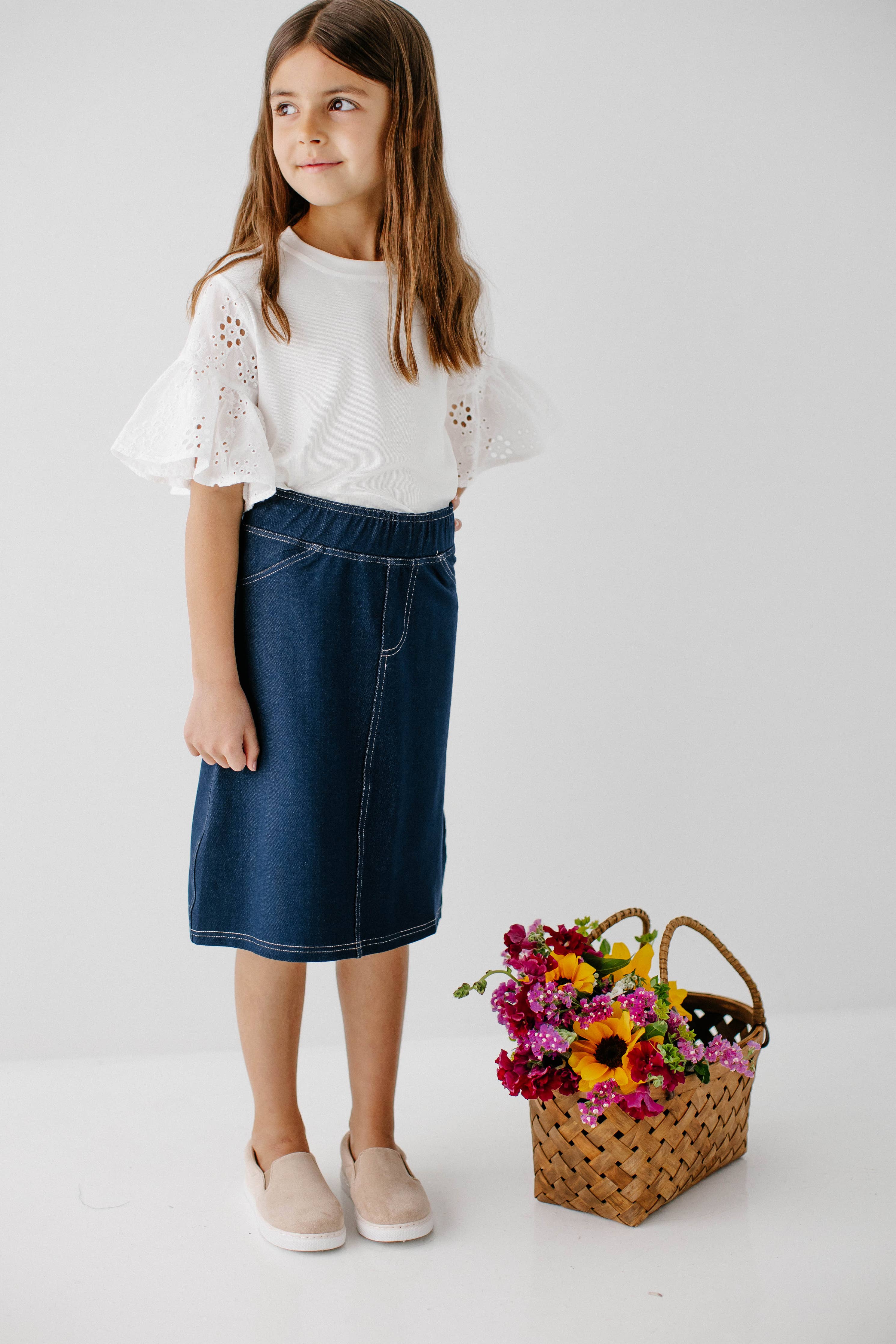 'Piper' Girl Knit Denim Skirt