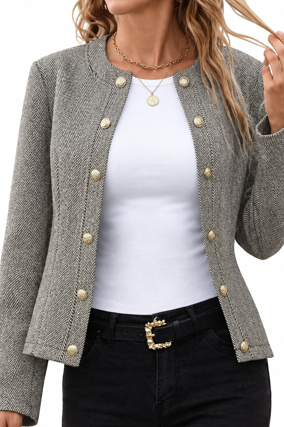 Double Breasted Long Sleeved Short Jacket