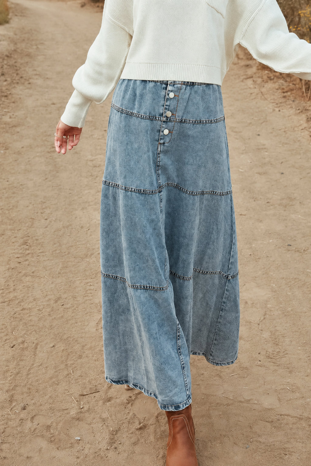 Layered Patchwork Denim Skirt