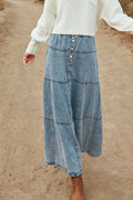 Layered Patchwork Denim Skirt