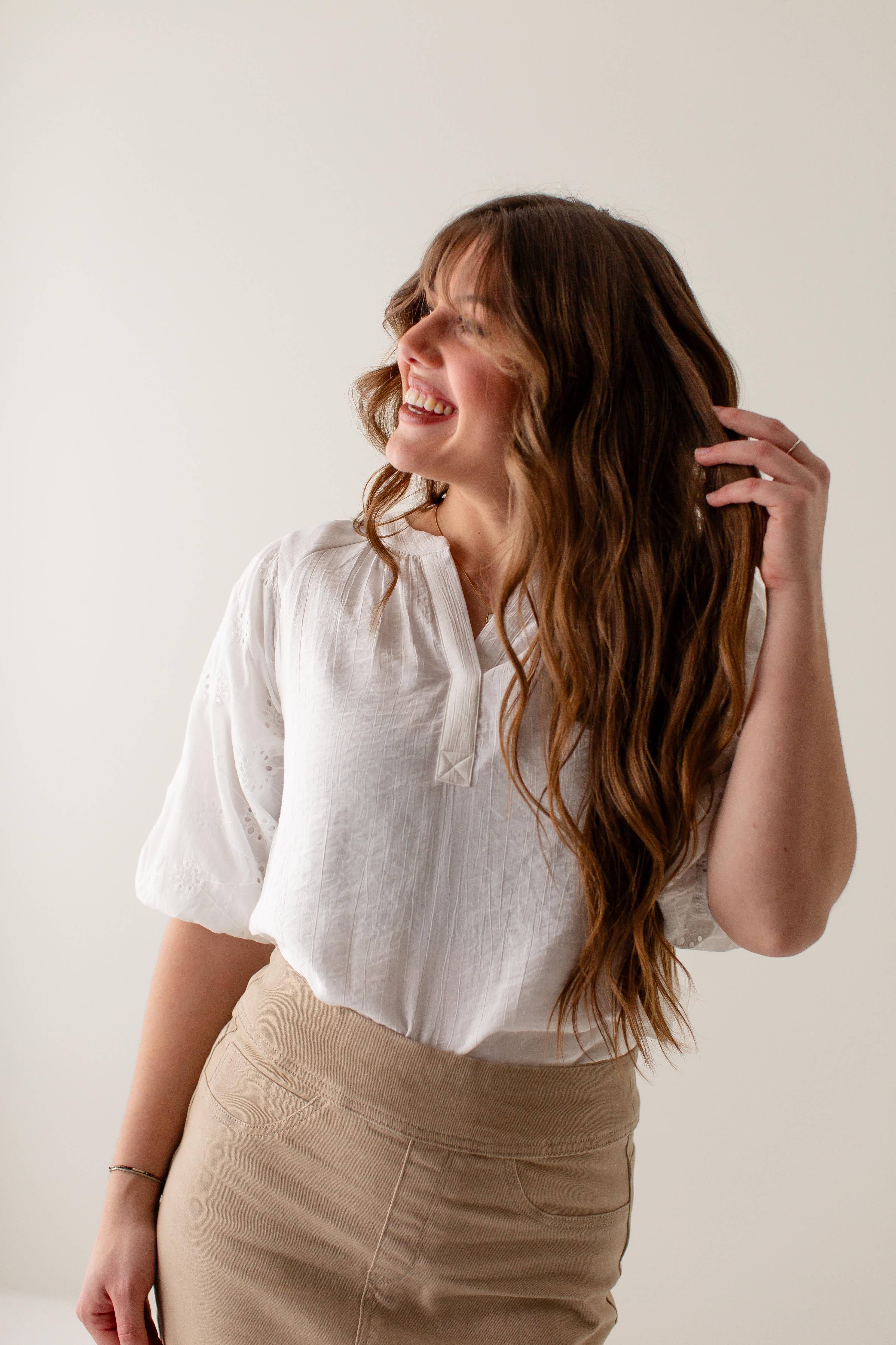 'Sara' Stretch Denim Skirt in Khaki