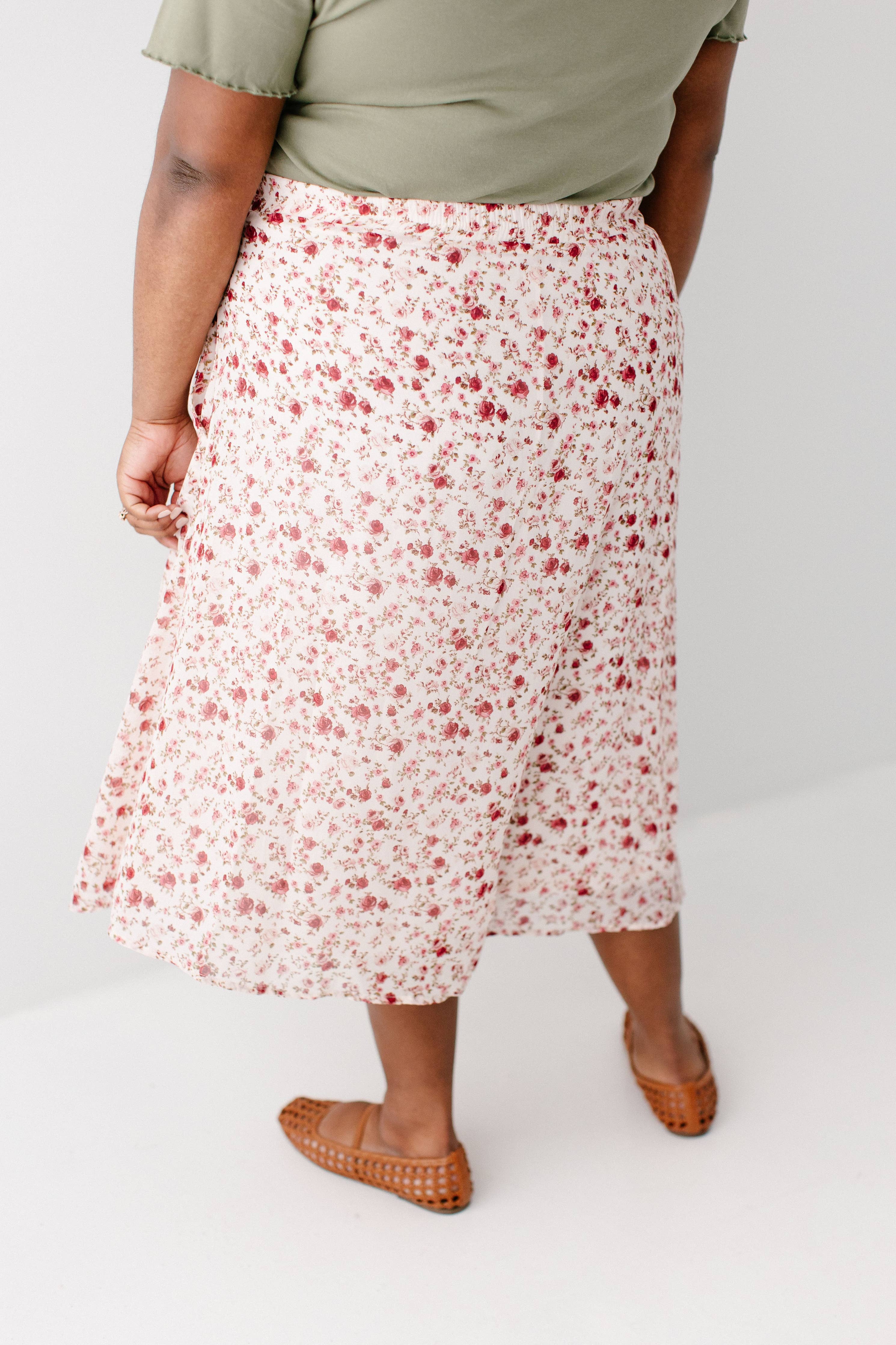 'Annette' Rose Print Midi Skirt