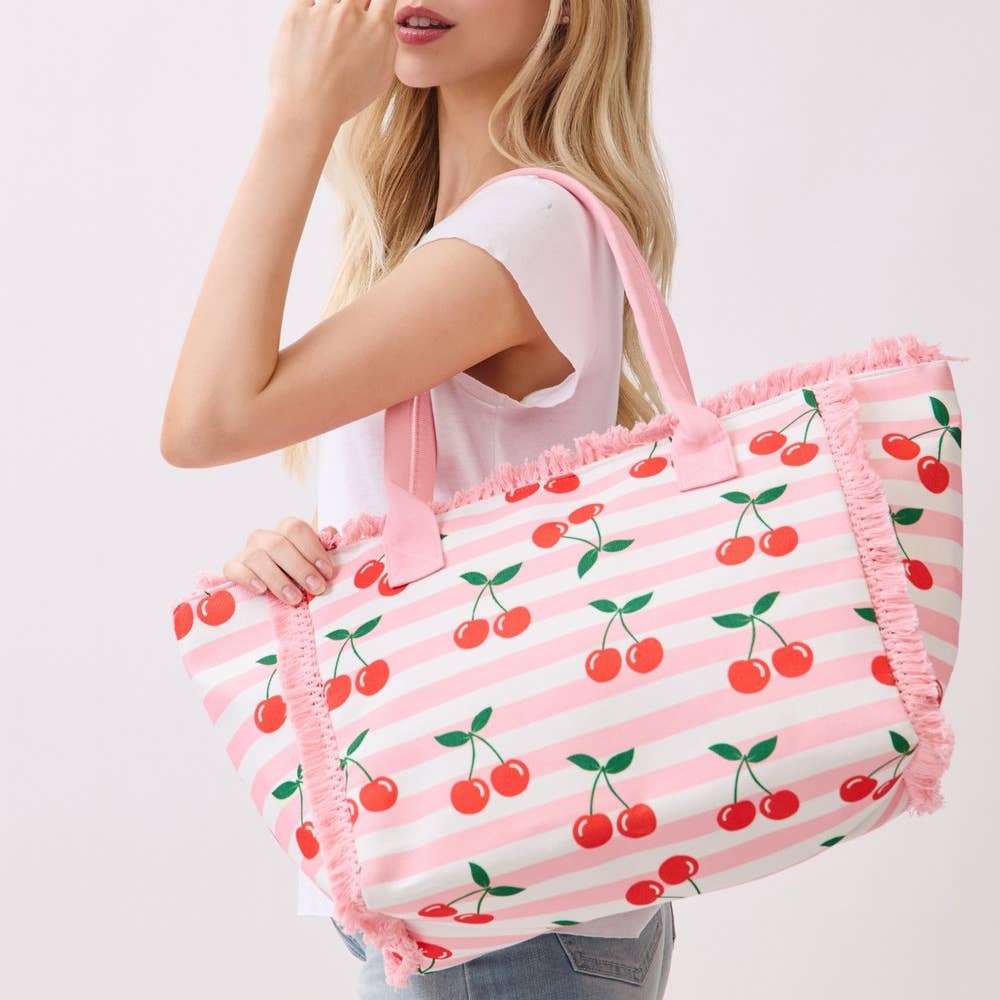 Cherry Striped Tote Bag