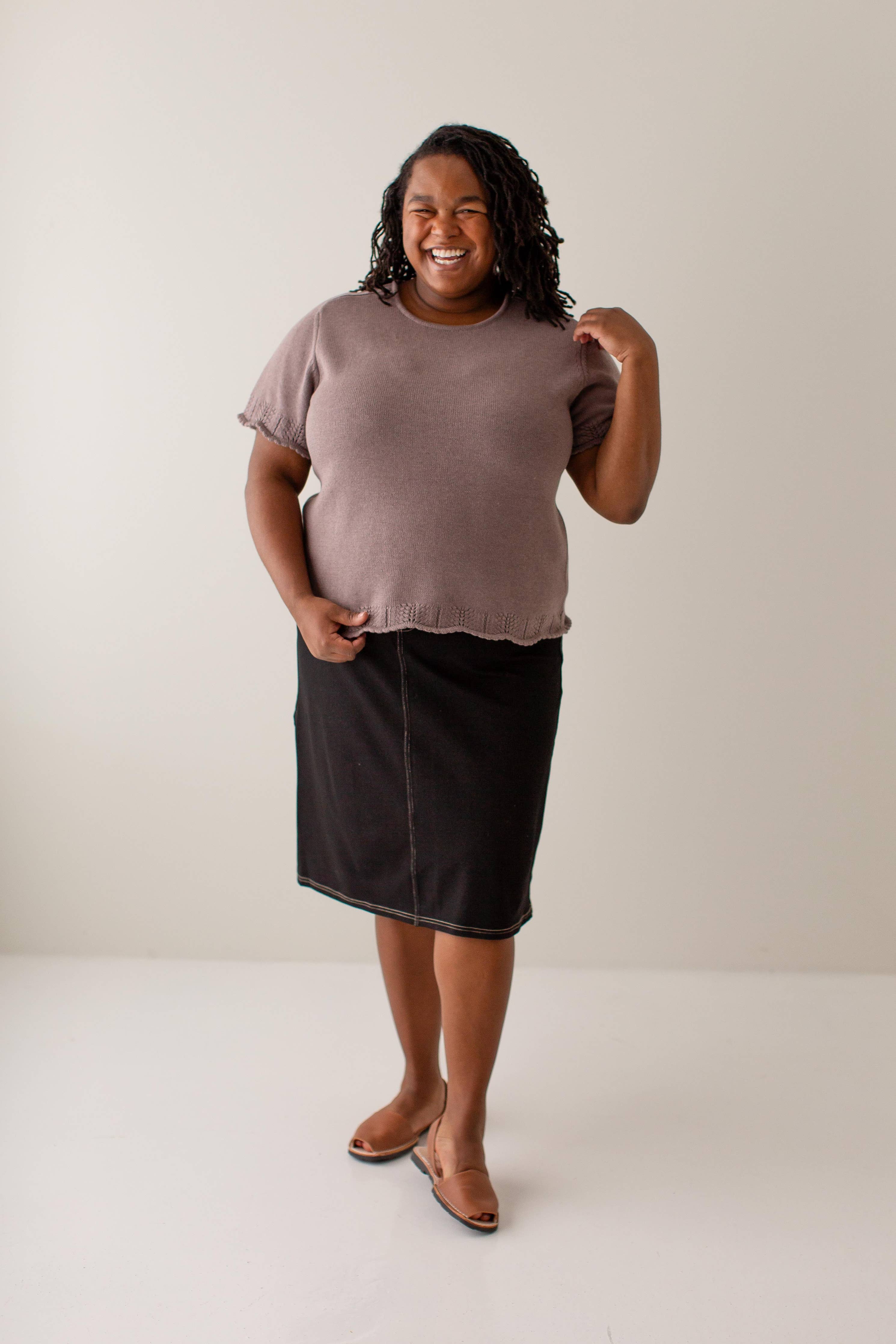 'Piper' Knee Length Knit Denim Skirt