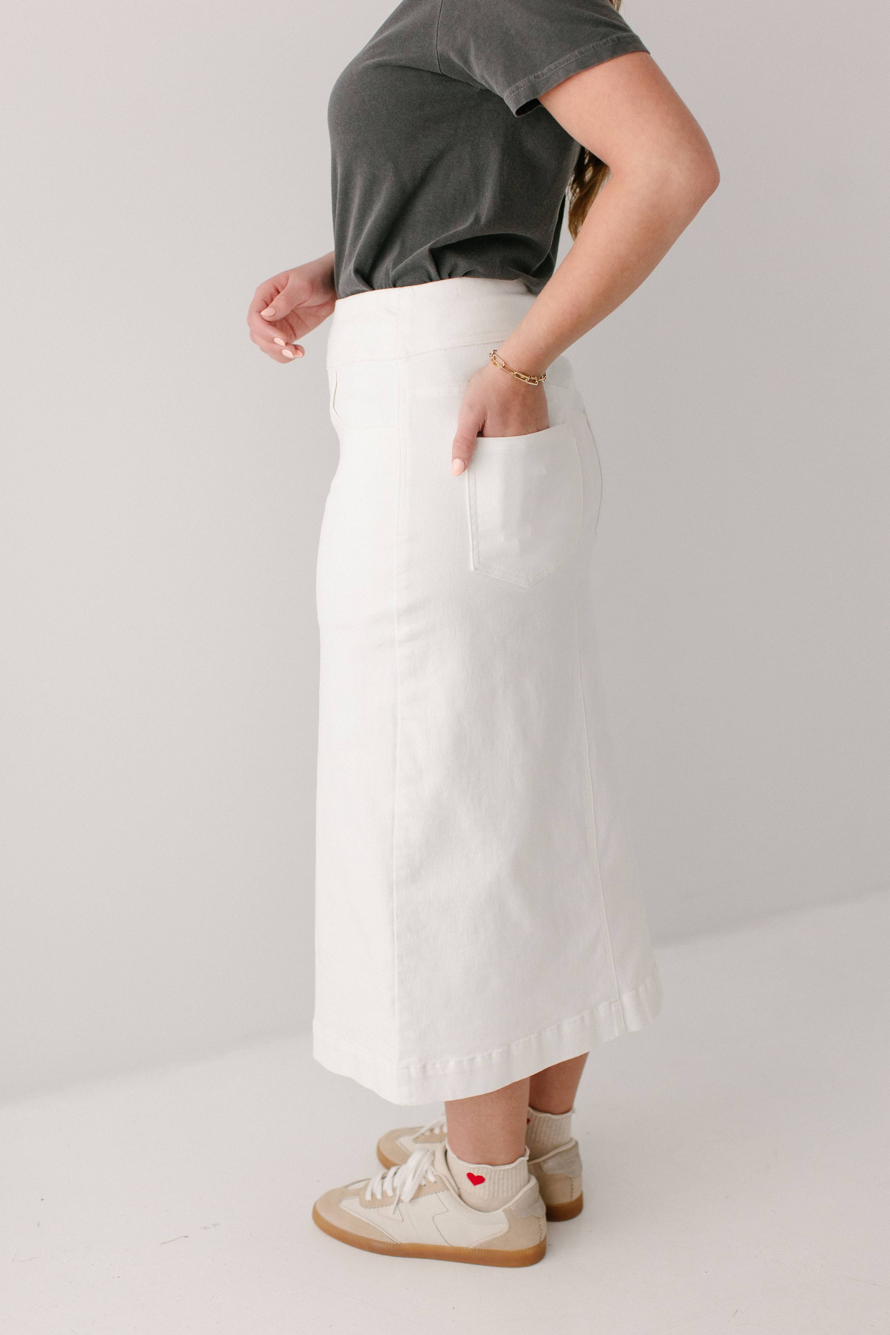 Margaret Stretch Denim Midi Skirt