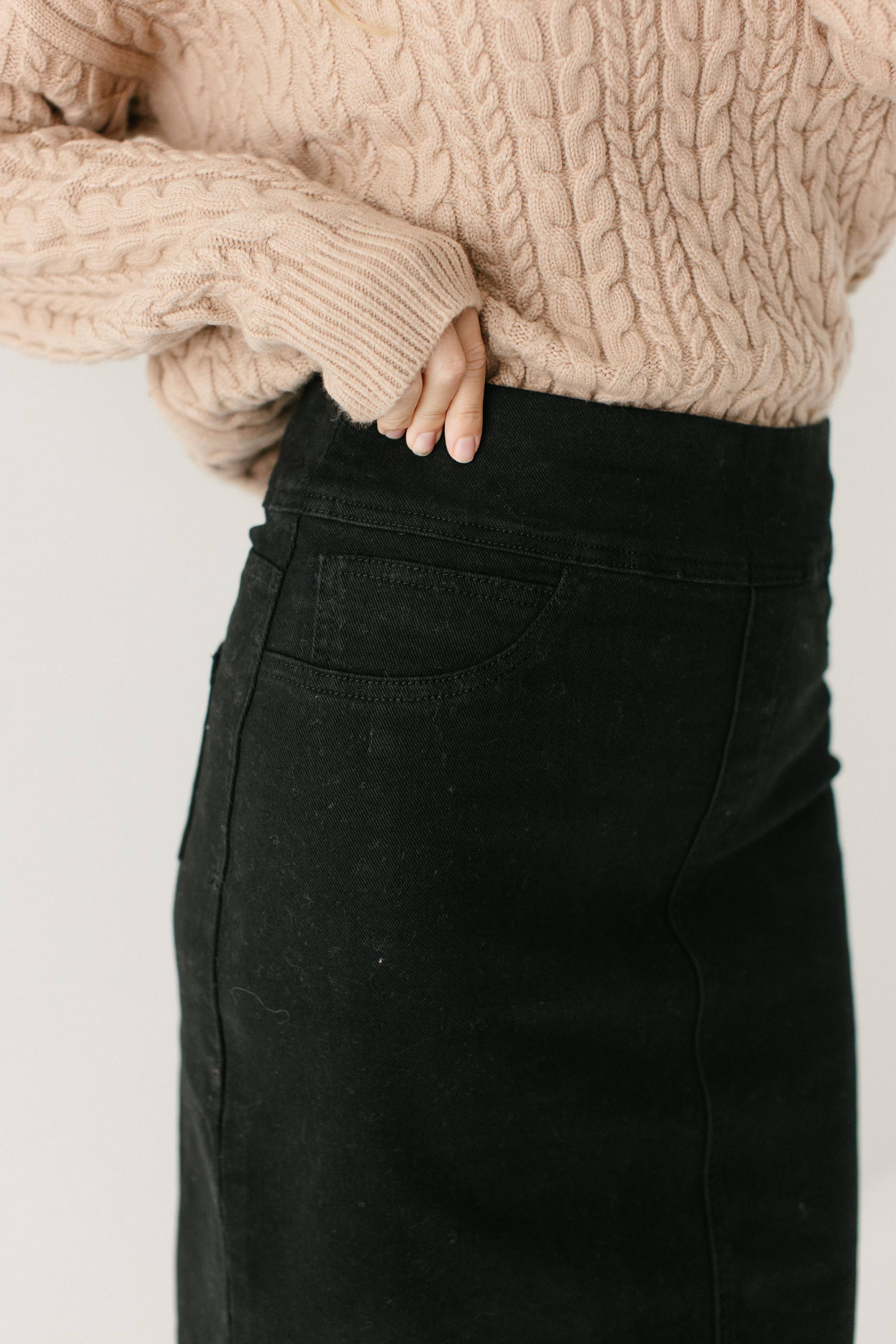 'Sara' Stretch Denim Skirt in Black