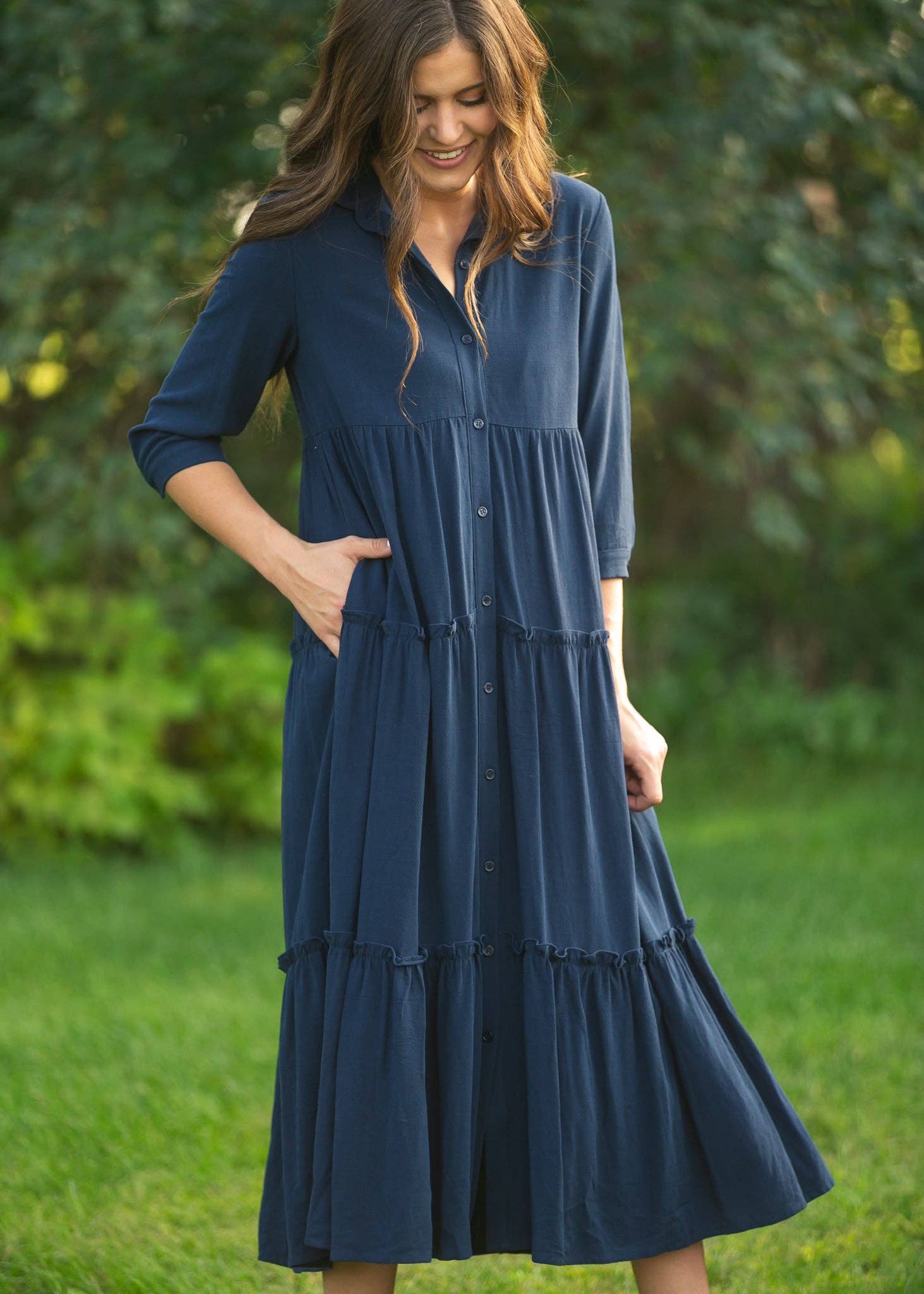 Elsie Button Front Midi Dress