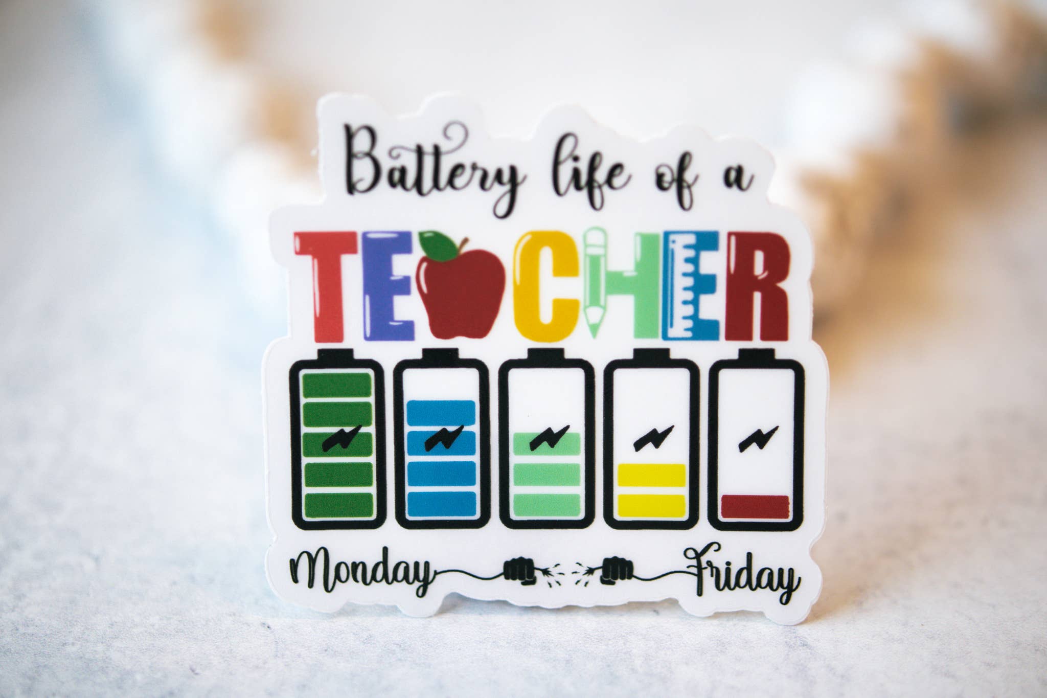 Battery Life Of A Teacher Clear Sticker, 3x3