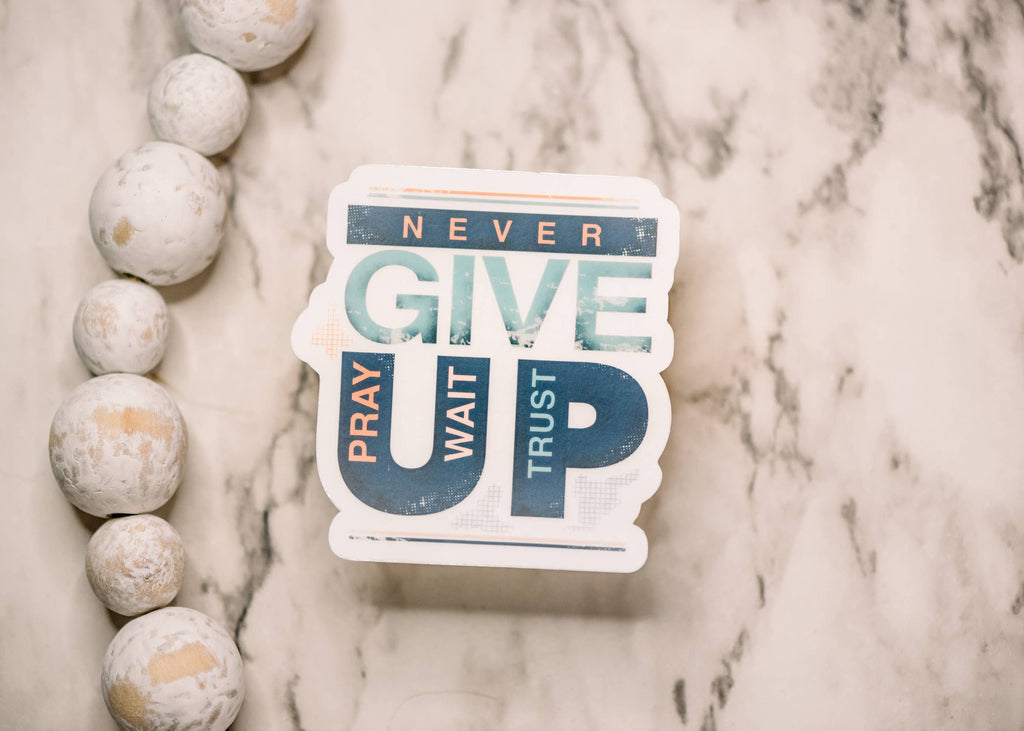 Never Give Up Clear, Vinyl Sticker, 3x3 in.