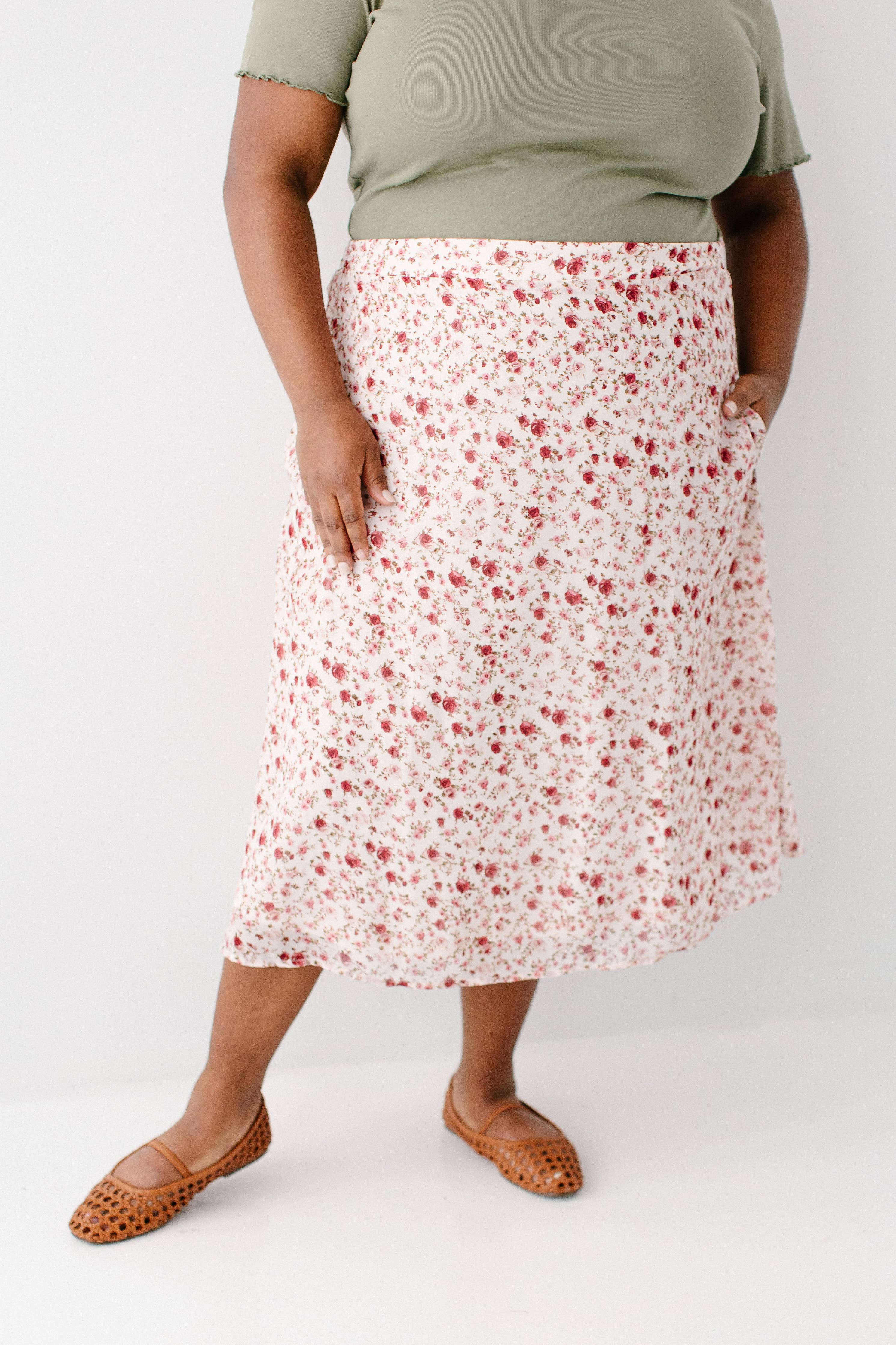 'Annette' Rose Print Midi Skirt