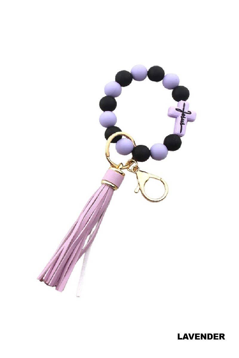 Jesus Cross Silicone Beaded Wristlet Keychain