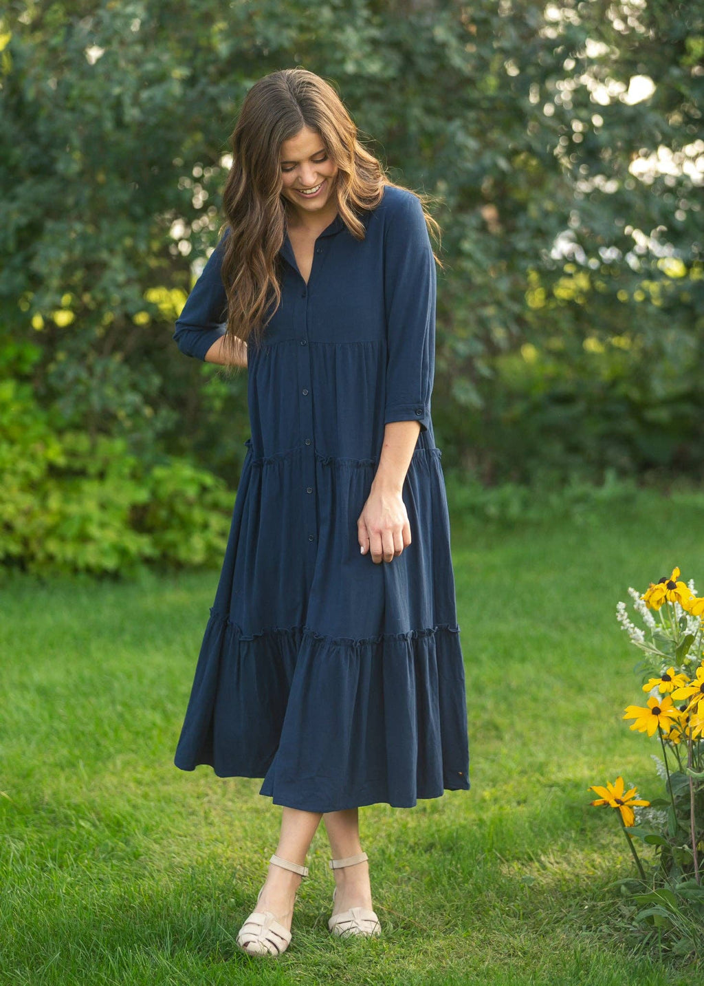 Elsie Button Front Midi Dress