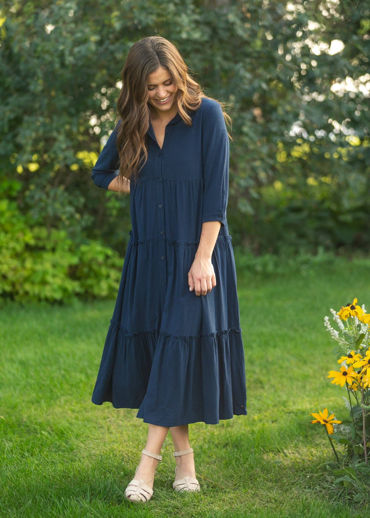 Elsie Button Front Midi Dress