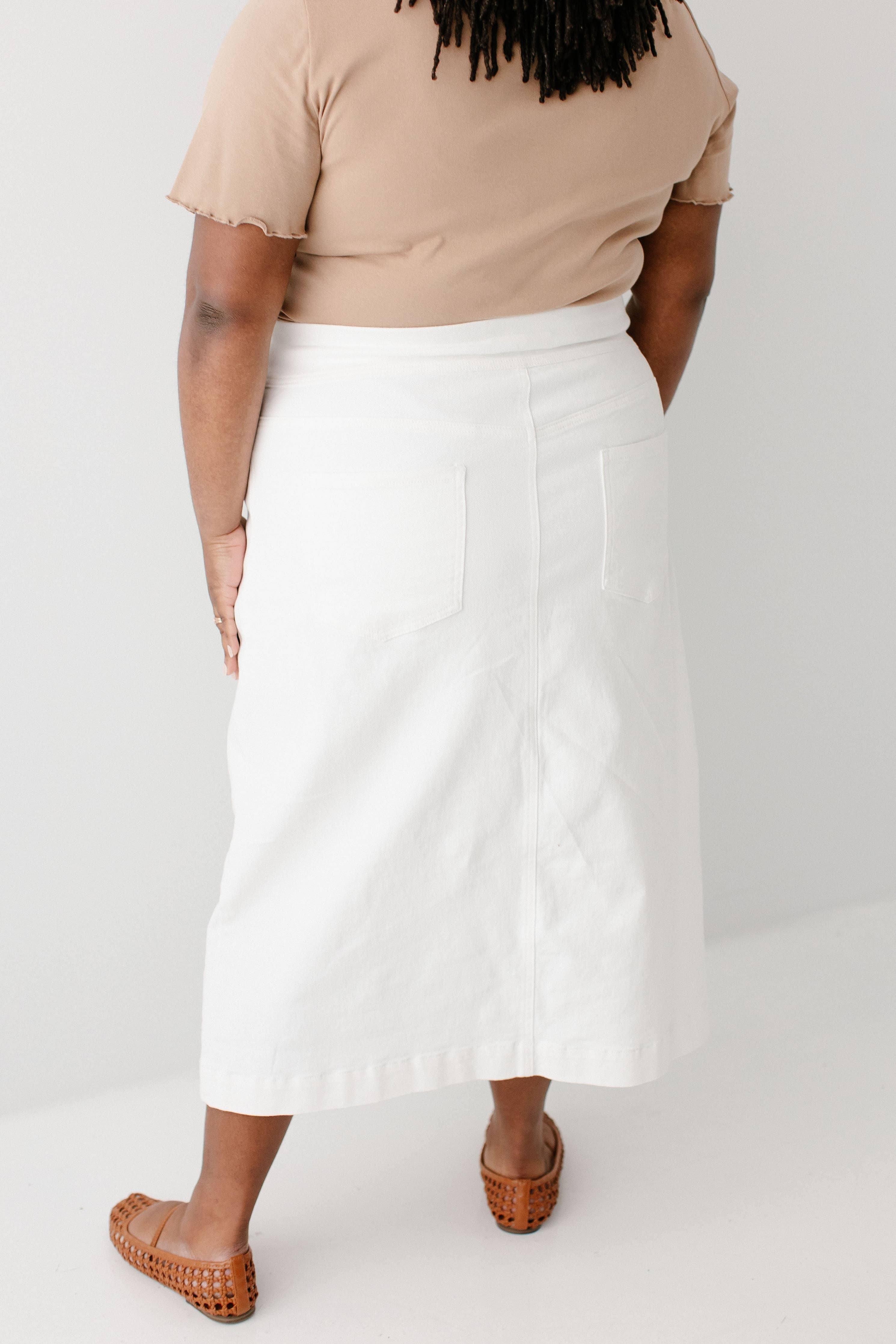 Margaret Stretch Denim Midi Skirt