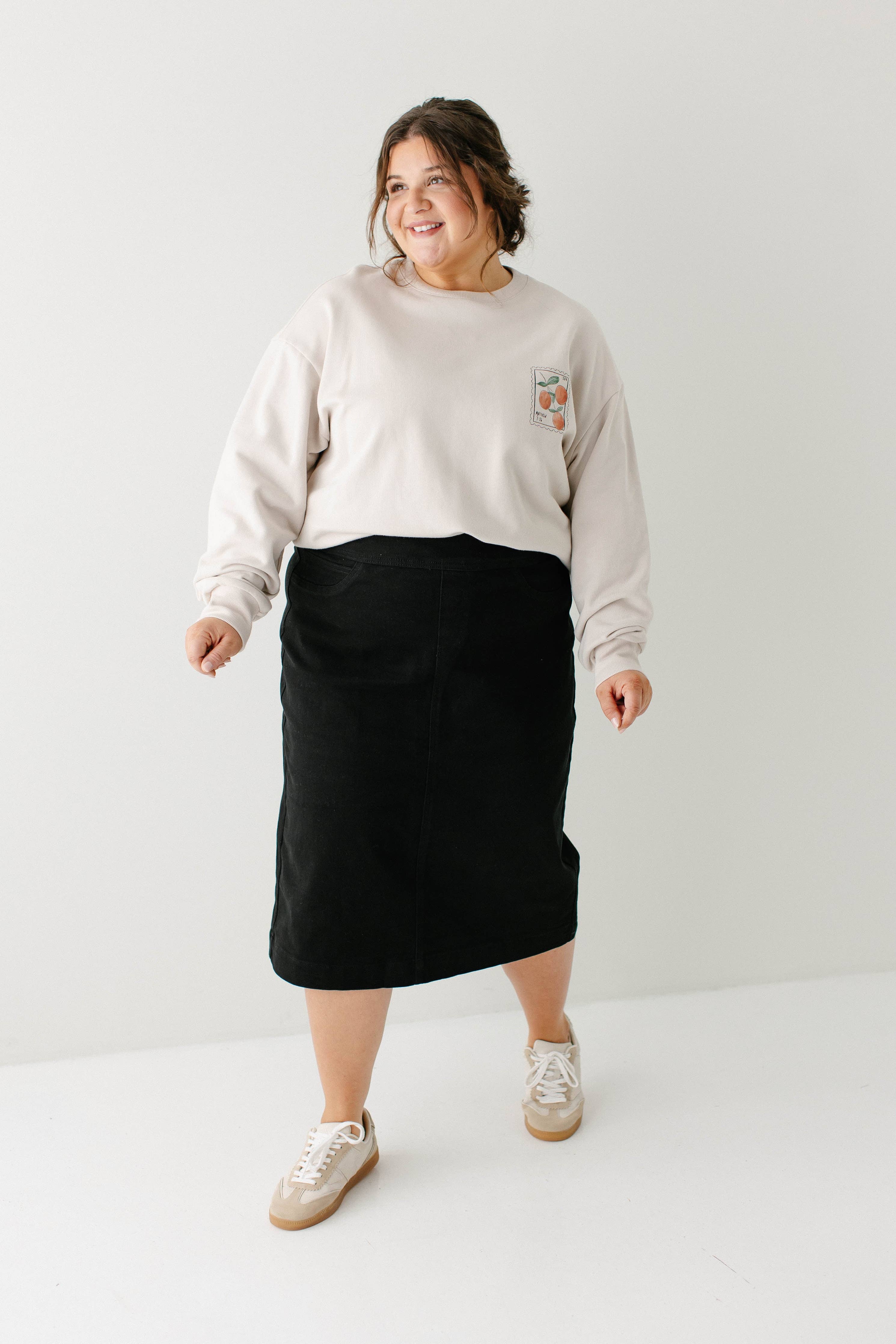 'Sara' Stretch Denim Skirt in Black