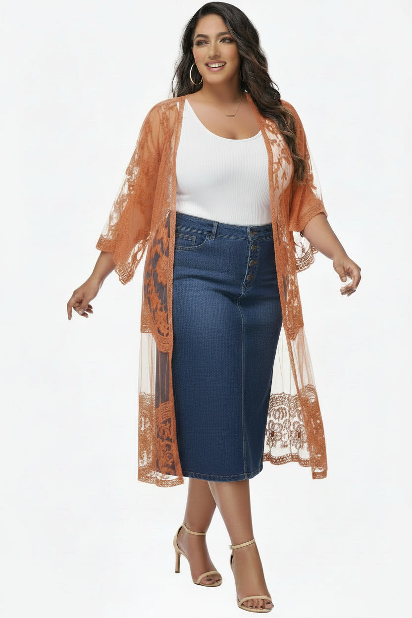 Women's Plus Size Lace Cardigan Open Front Floral Cardigan