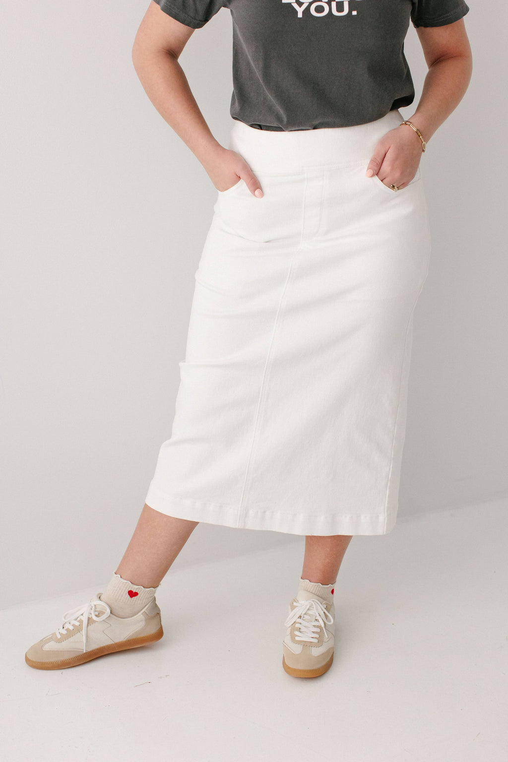 Margaret Stretch Denim Midi Skirt