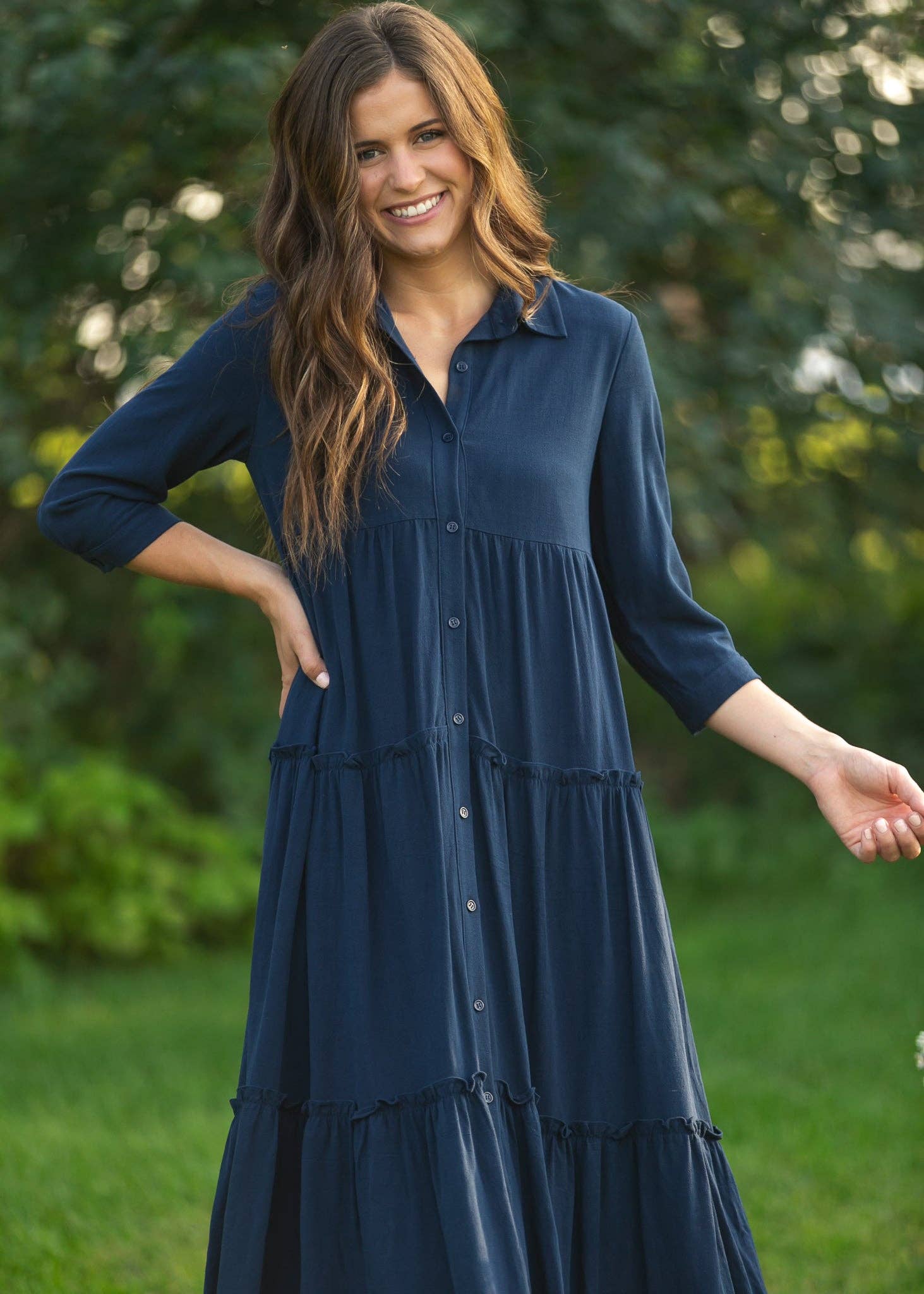 Elsie Button Front Midi Dress