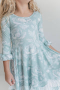 Girls Bella Soft Sage & Winter White Twirl Ruffles Dress