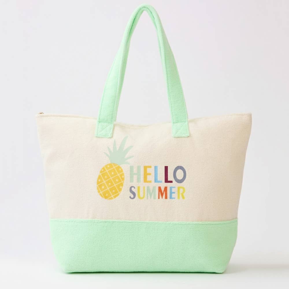 Hello Summer Pineapple Print Terry Tote Bag